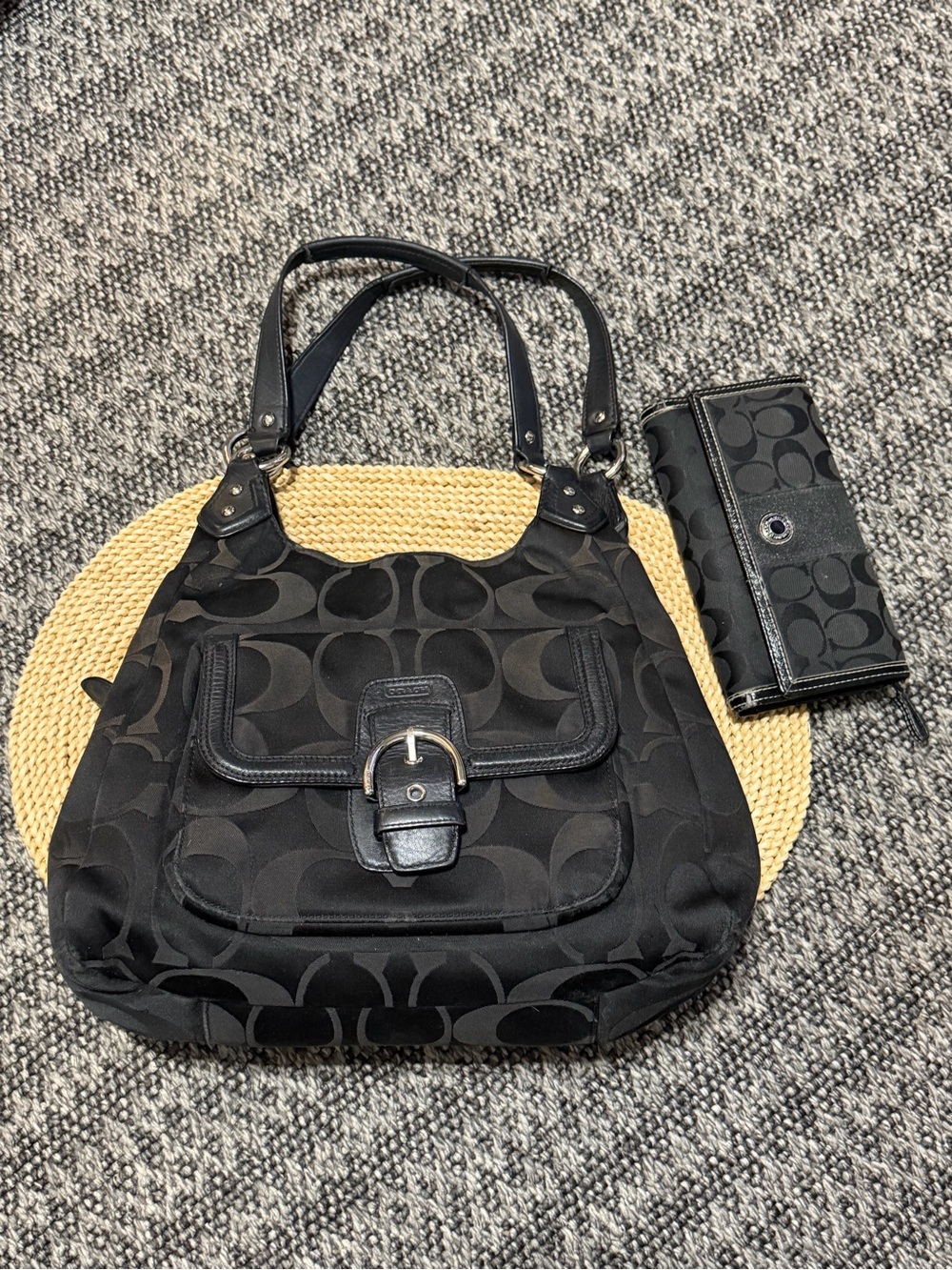 Coach Campbell Black Signature Soho Canvas Shoulder Bag Purse Checkbook Wallet